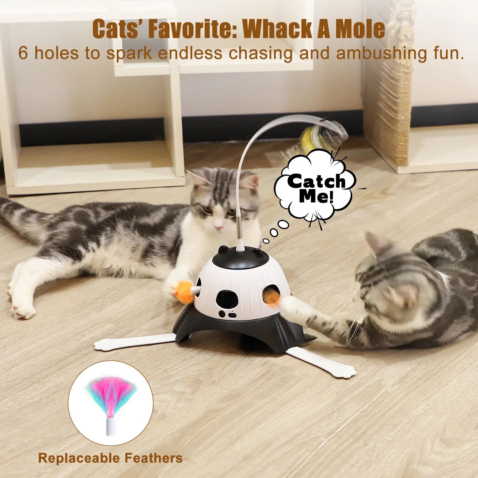 Automatic Interactive 3-in-1 Kitten Toy Set with Fluttering Butterfly and Moving Feather, USB Powered with Four Exercise Modes