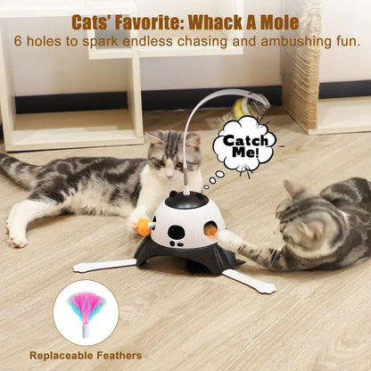 Automatic Interactive 3-in-1 Kitten Toy Set with Fluttering Butterfly and Moving Feather, USB Powered with Four Exercise Modes