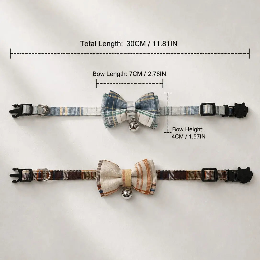 Adjustable Plaid Bow Pet Collar for Cats and Dogs | Lightweight Teddy Style Neck Accessory for Everyday Use and Photography
