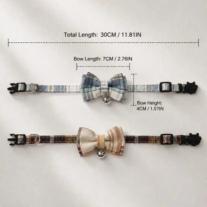 Adjustable Plaid Bow Pet Collar for Cats and Dogs | Lightweight Teddy Style Neck Accessory for Everyday Use and Photography