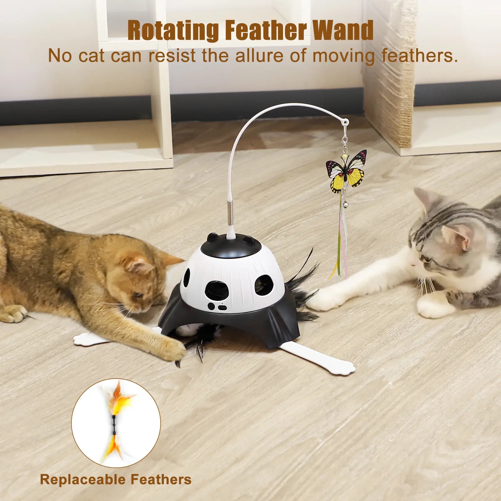 Automatic Interactive 3-in-1 Kitten Toy Set with Fluttering Butterfly and Moving Feather, USB Powered with Four Exercise Modes