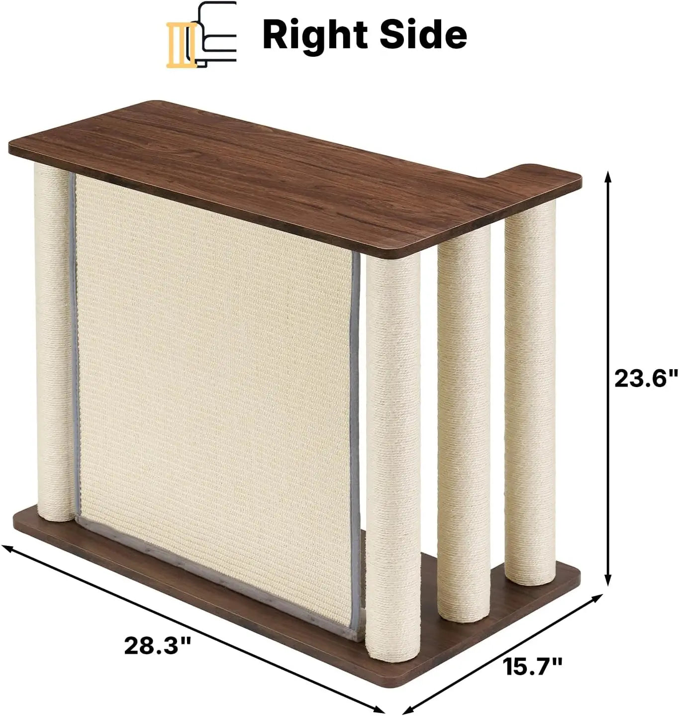 VEEHOO Cat Scratch-Resistant Couch Protector with End Table, Scratching Panel, and Posts - Black Walnut, Right Orientation