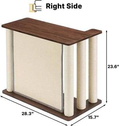 VEEHOO Cat Scratch-Resistant Couch Protector with End Table, Scratching Panel, and Posts - Black Walnut, Right Orientation