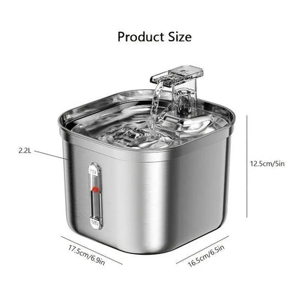 2.2L Automatic Stainless Steel Pet Water Fountain and Dispenser for Dogs and Cats