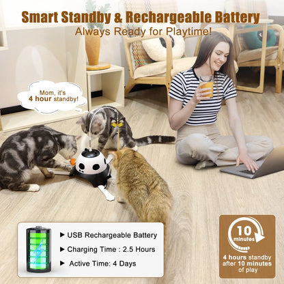 Automatic Interactive 3-in-1 Kitten Toy Set with Fluttering Butterfly and Moving Feather, USB Powered with Four Exercise Modes