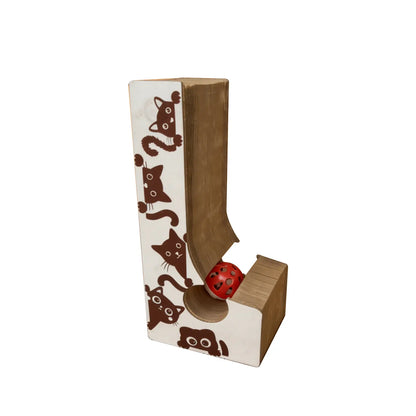 Eco-Friendly Foldable Cat Scratcher Post with Multi-Form Interactive Trackball Toy - 14.8" Base Diameter x 10.2" Height