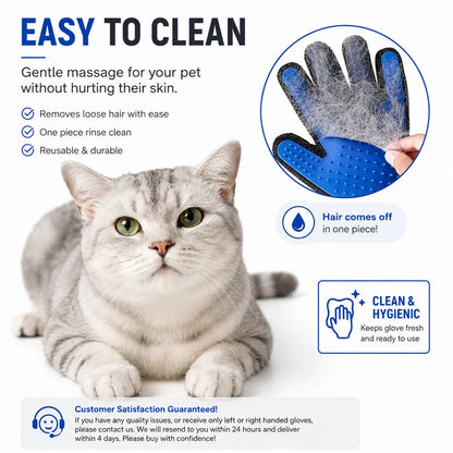 Pet Grooming Glove - Dual-Function Deshedding Brush and Silicone Massage Tool for Effective Fur Removal in Long and Short Haired Dogs and Cats