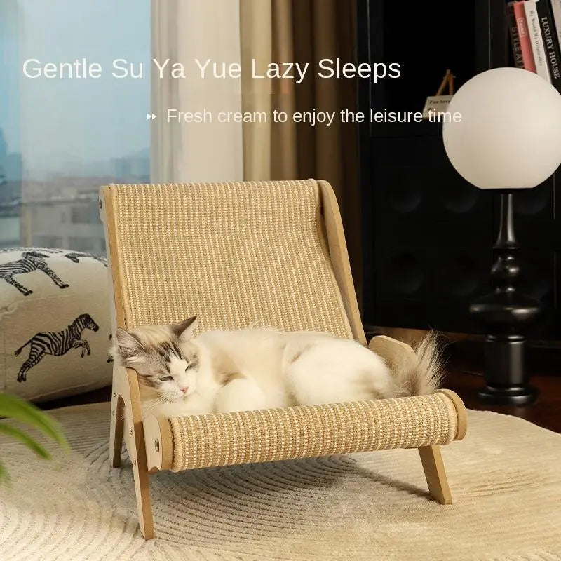 Wooden Cat Recliner Scratching Pad and Hammock - Anti-Scratch Claw Grinding Board for Kittens and Cats