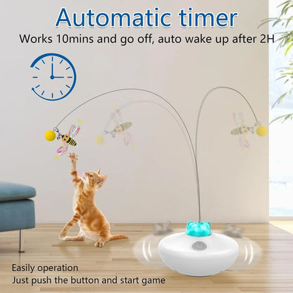 Oxawo Interactive Cat Exercise Tumbler with Rechargeable Features - Spin Butterfly Game and Extra Long Feather Wand for Indoor Cats