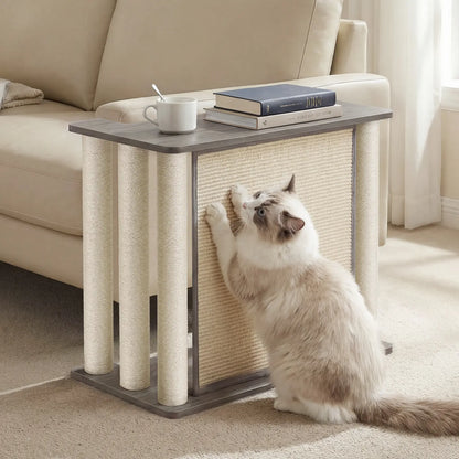 VEEHOO Cat Scratch-Resistant Couch Protector with End Table, Scratching Panel, and Posts - Black Walnut, Right Orientation