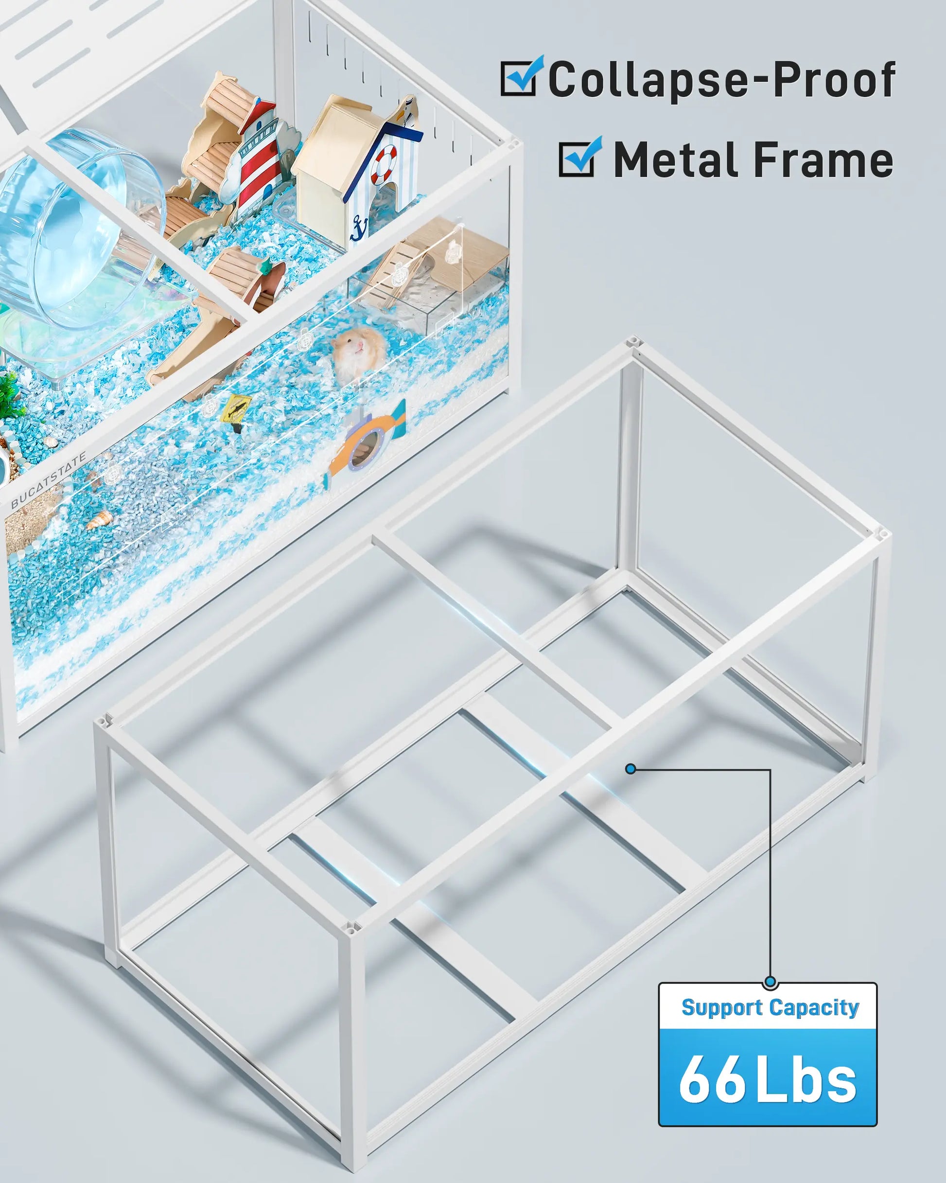 BUCATSTATE 3.0 Large Metal Hamster Cage - 7.8 Sq Ft, Durable Metal Construction, Stackable Design, Top Access, Easy Assembly (47"L x 23.6"W x 25.5"H)