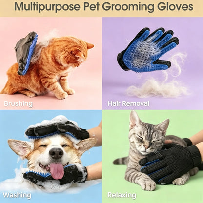 Pet Grooming Glove - Dual-Function Deshedding Brush and Silicone Massage Tool for Effective Fur Removal in Long and Short Haired Dogs and Cats