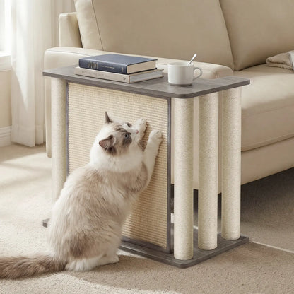 VEEHOO Cat Scratch-Resistant Couch Protector with End Table, Scratching Panel, and Posts - Black Walnut, Right Orientation