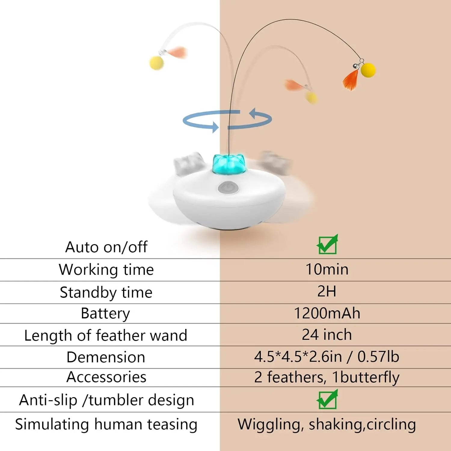 Oxawo Interactive Cat Exercise Tumbler with Rechargeable Features - Spin Butterfly Game and Extra Long Feather Wand for Indoor Cats