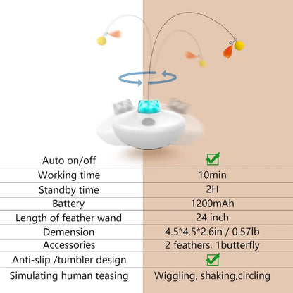 Oxawo Interactive Cat Exercise Tumbler with Rechargeable Features - Spin Butterfly Game and Extra Long Feather Wand for Indoor Cats