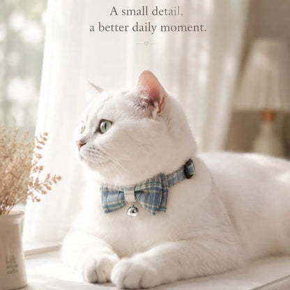 Adjustable Plaid Bow Pet Collar for Cats and Dogs | Lightweight Teddy Style Neck Accessory for Everyday Use and Photography