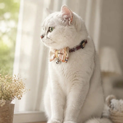 Adjustable Plaid Bow Pet Collar for Cats and Dogs | Lightweight Teddy Style Neck Accessory for Everyday Use and Photography