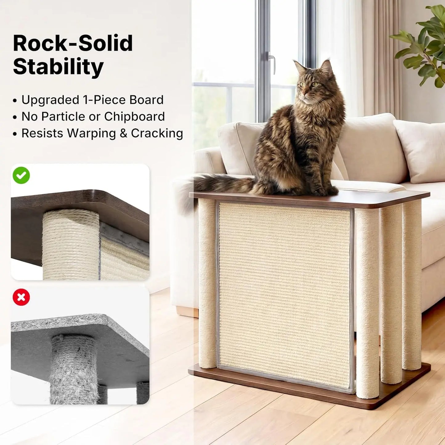 VEEHOO Cat Scratch-Resistant Couch Protector with End Table, Scratching Panel, and Posts - Black Walnut, Right Orientation