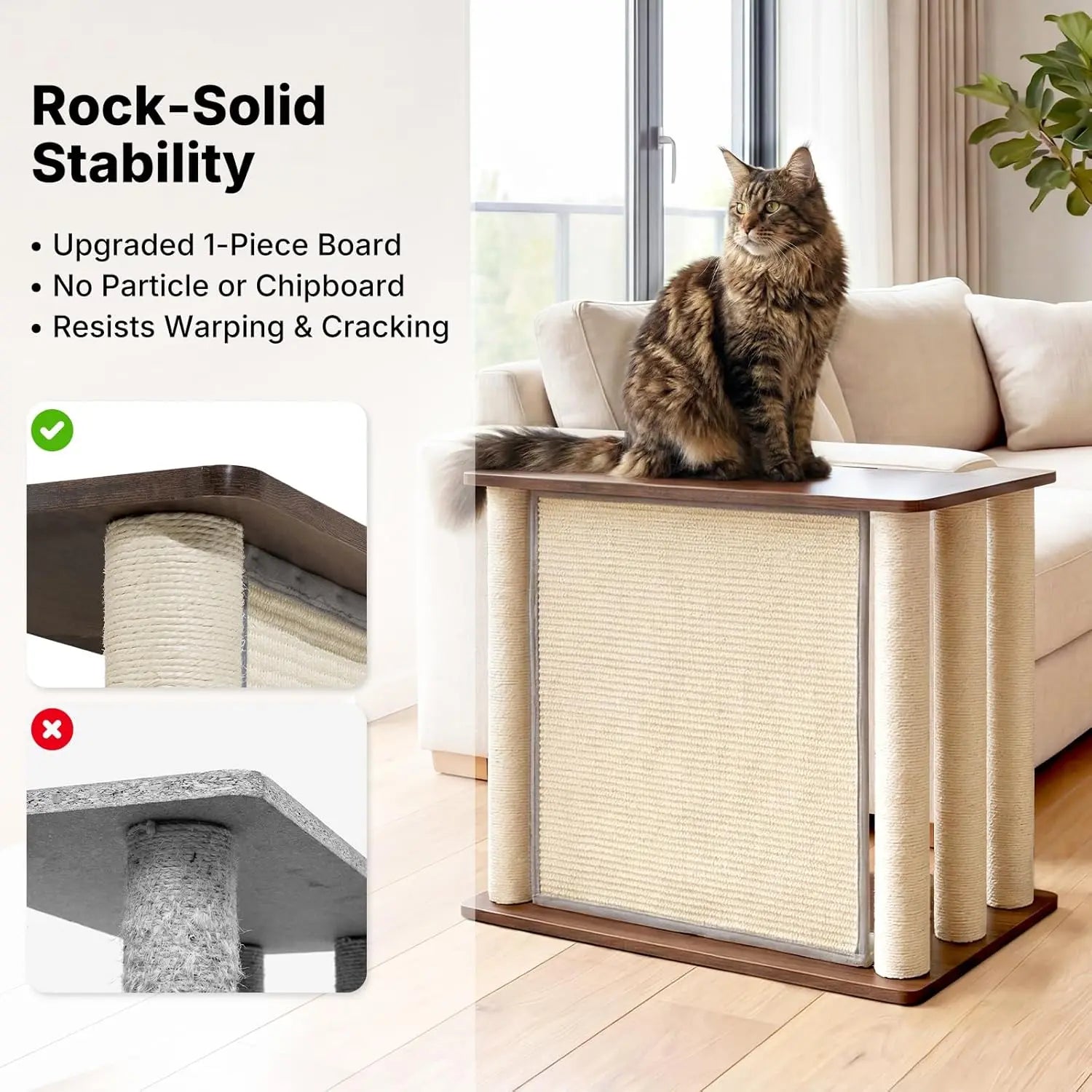VEEHOO Cat Scratch-Resistant Couch Protector with End Table, Scratching Panel, and Posts - Black Walnut, Right Orientation