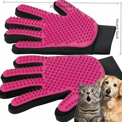 Pet Grooming Glove - Dual-Function Deshedding Brush and Silicone Massage Tool for Effective Fur Removal in Long and Short Haired Dogs and Cats