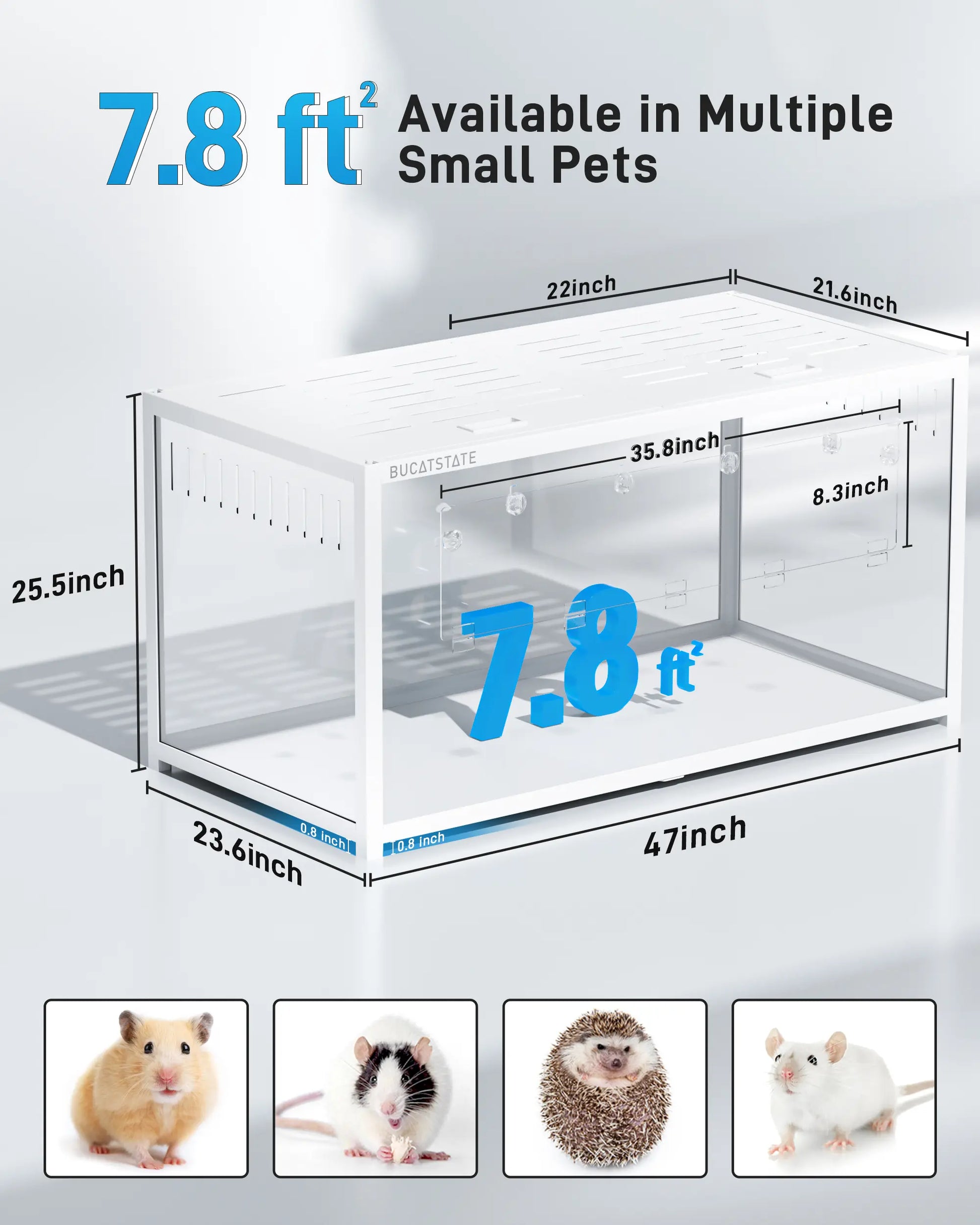 BUCATSTATE 3.0 Large Metal Hamster Cage - 7.8 Sq Ft, Durable Metal Construction, Stackable Design, Top Access, Easy Assembly (47"L x 23.6"W x 25.5"H)