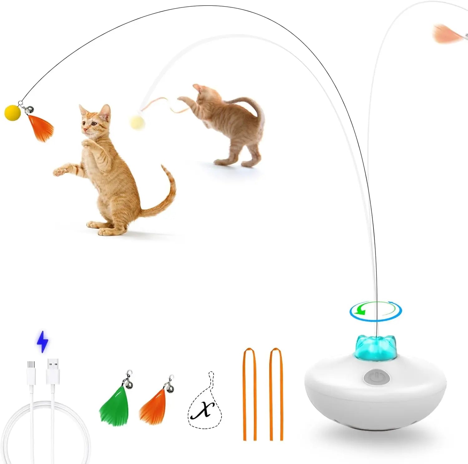 Oxawo Interactive Cat Exercise Tumbler with Rechargeable Features - Spin Butterfly Game and Extra Long Feather Wand for Indoor Cats