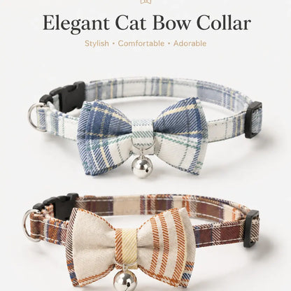 Adjustable Plaid Bow Pet Collar for Cats and Dogs | Lightweight Teddy Style Neck Accessory for Everyday Use and Photography