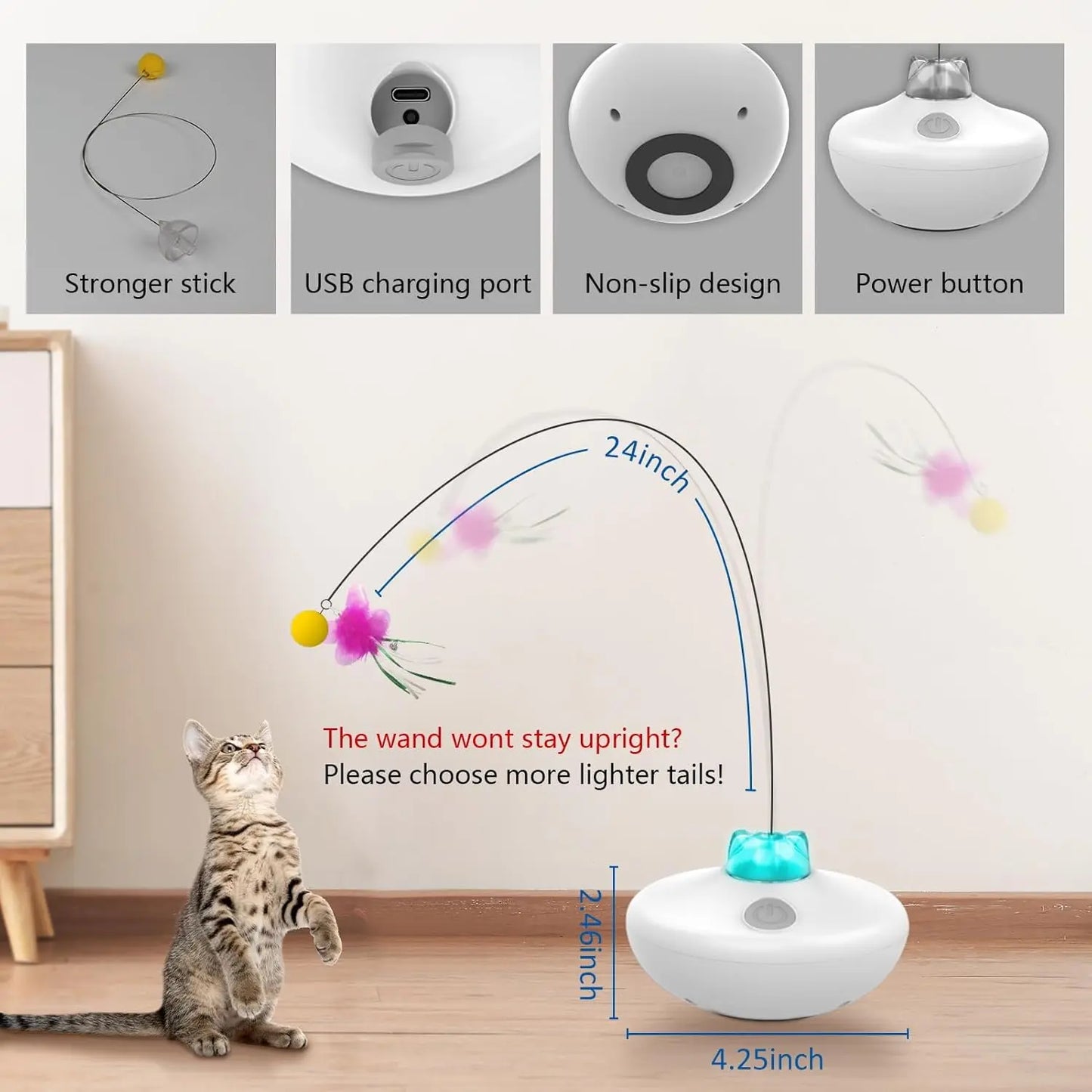 Oxawo Interactive Cat Exercise Tumbler with Rechargeable Features - Spin Butterfly Game and Extra Long Feather Wand for Indoor Cats
