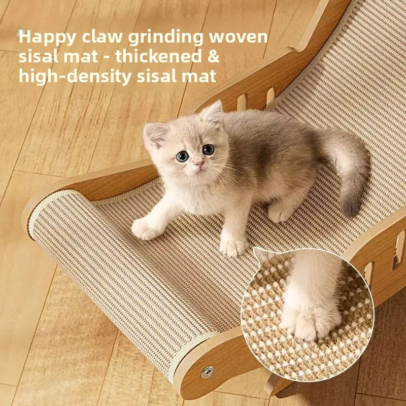 Wooden Cat Recliner Scratching Pad and Hammock - Anti-Scratch Claw Grinding Board for Kittens and Cats