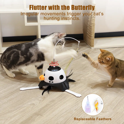 Automatic Interactive 3-in-1 Kitten Toy Set with Fluttering Butterfly and Moving Feather, USB Powered with Four Exercise Modes