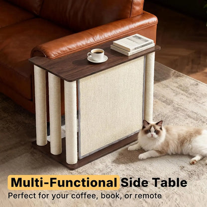 VEEHOO Cat Scratch-Resistant Couch Protector with End Table, Scratching Panel, and Posts - Black Walnut, Right Orientation