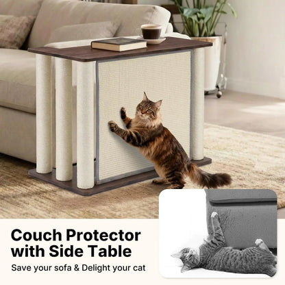 VEEHOO Cat Scratch-Resistant Couch Protector with End Table, Scratching Panel, and Posts - Black Walnut, Right Orientation