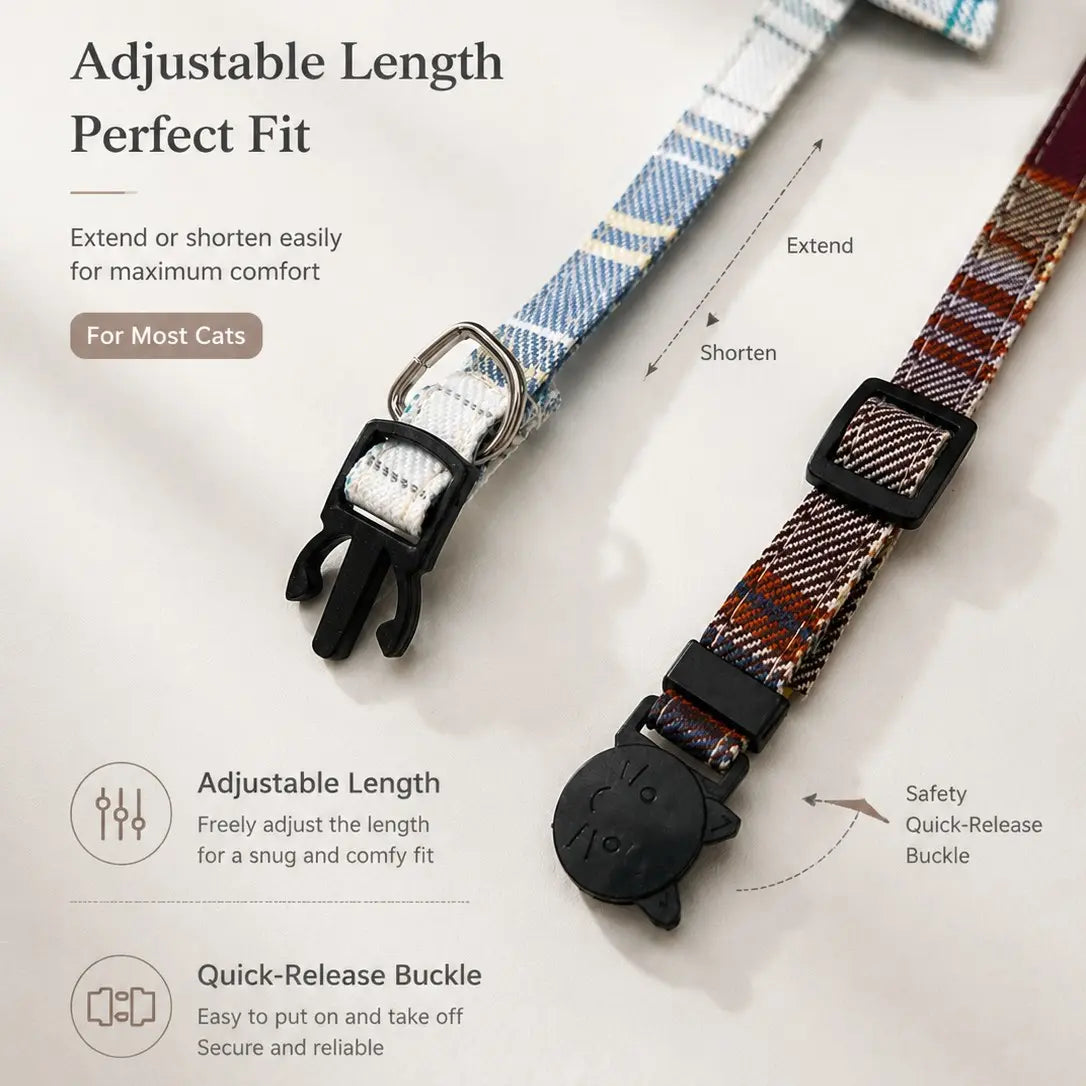 Adjustable Plaid Bow Pet Collar for Cats and Dogs | Lightweight Teddy Style Neck Accessory for Everyday Use and Photography