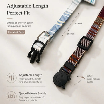 Adjustable Plaid Bow Pet Collar for Cats and Dogs | Lightweight Teddy Style Neck Accessory for Everyday Use and Photography