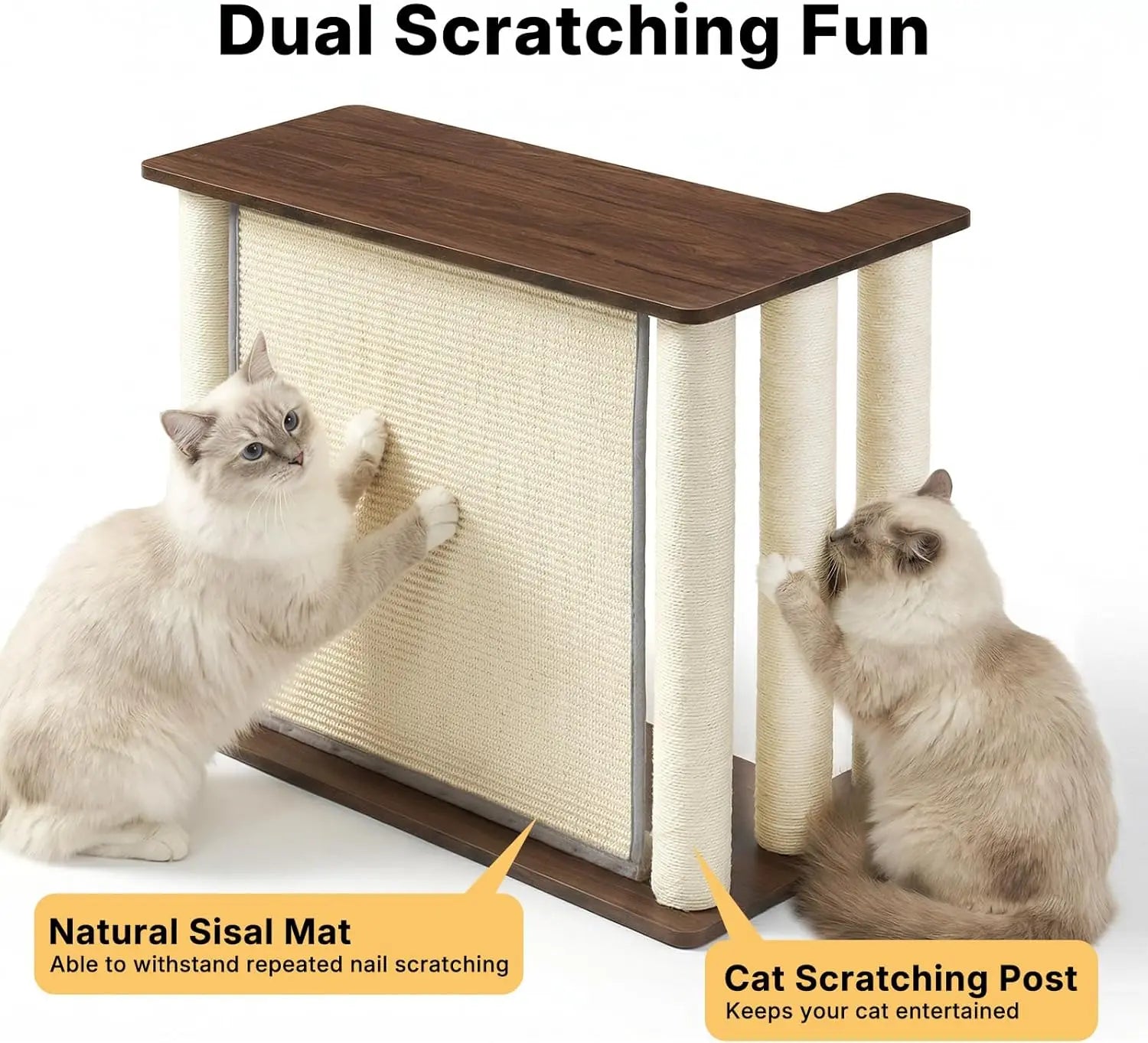 VEEHOO Cat Scratch-Resistant Couch Protector with End Table, Scratching Panel, and Posts - Black Walnut, Right Orientation