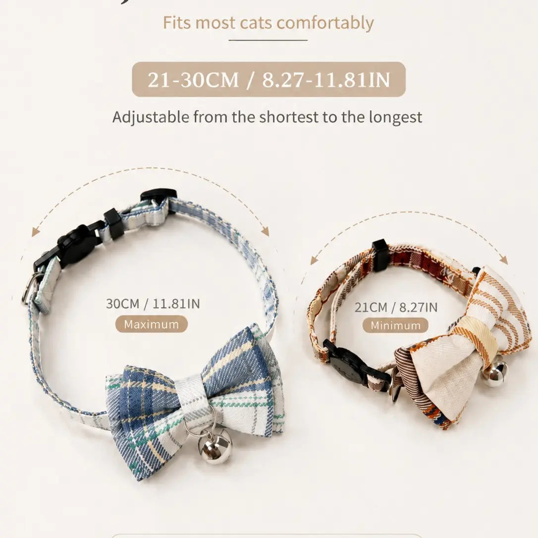 Adjustable Plaid Bow Pet Collar for Cats and Dogs | Lightweight Teddy Style Neck Accessory for Everyday Use and Photography