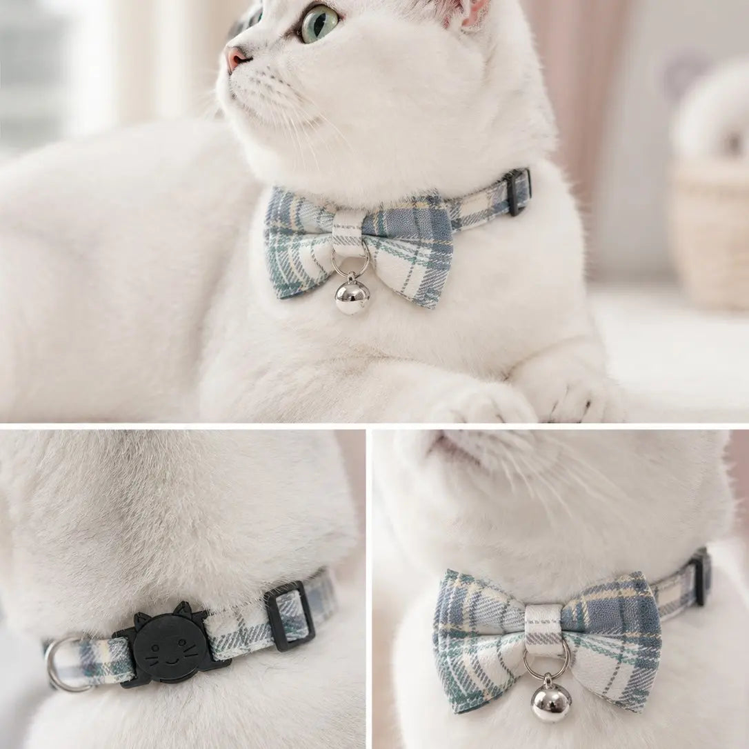 Adjustable Plaid Bow Pet Collar for Cats and Dogs | Lightweight Teddy Style Neck Accessory for Everyday Use and Photography
