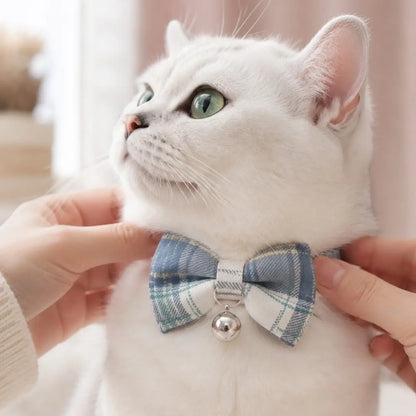 Adjustable Plaid Bow Pet Collar for Cats and Dogs | Lightweight Teddy Style Neck Accessory for Everyday Use and Photography