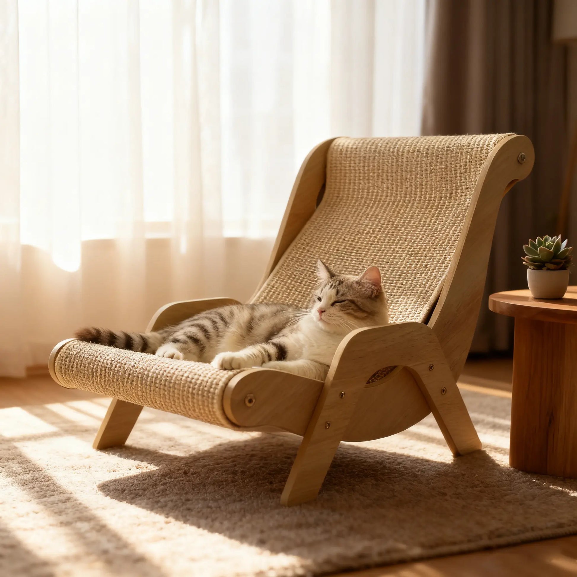 Wooden Cat Recliner Scratching Pad and Hammock - Anti-Scratch Claw Grinding Board for Kittens and Cats