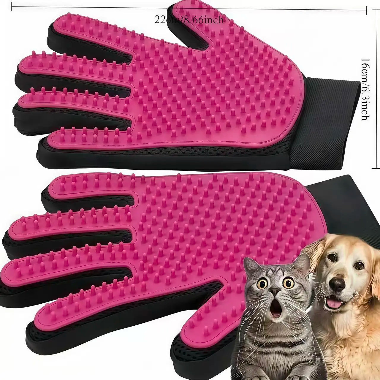 Pet Grooming Glove - Dual-Function Deshedding Brush and Silicone Massage Tool for Effective Fur Removal in Long and Short Haired Dogs and Cats