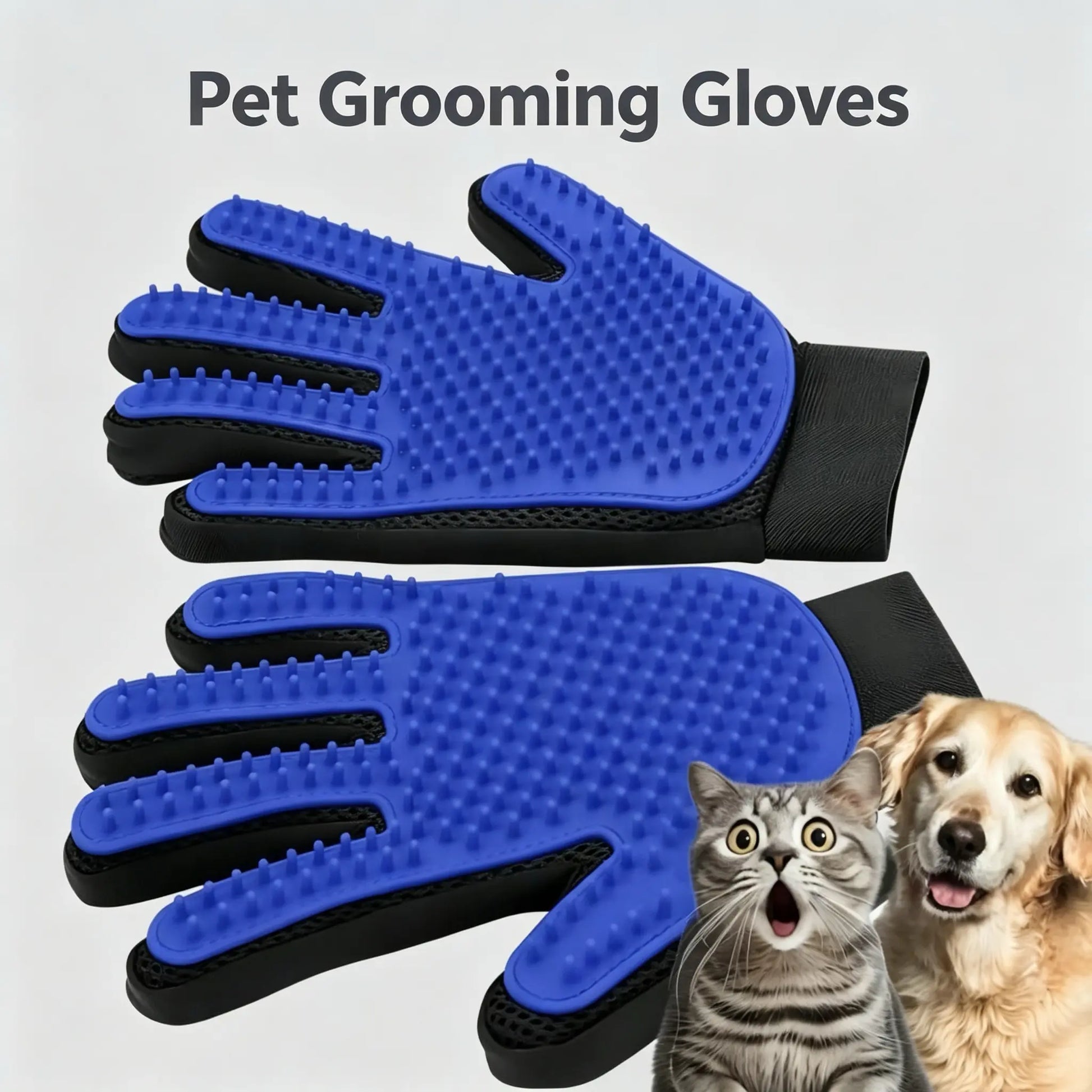 Pet Grooming Glove - Dual-Function Deshedding Brush and Silicone Massage Tool for Effective Fur Removal in Long and Short Haired Dogs and Cats