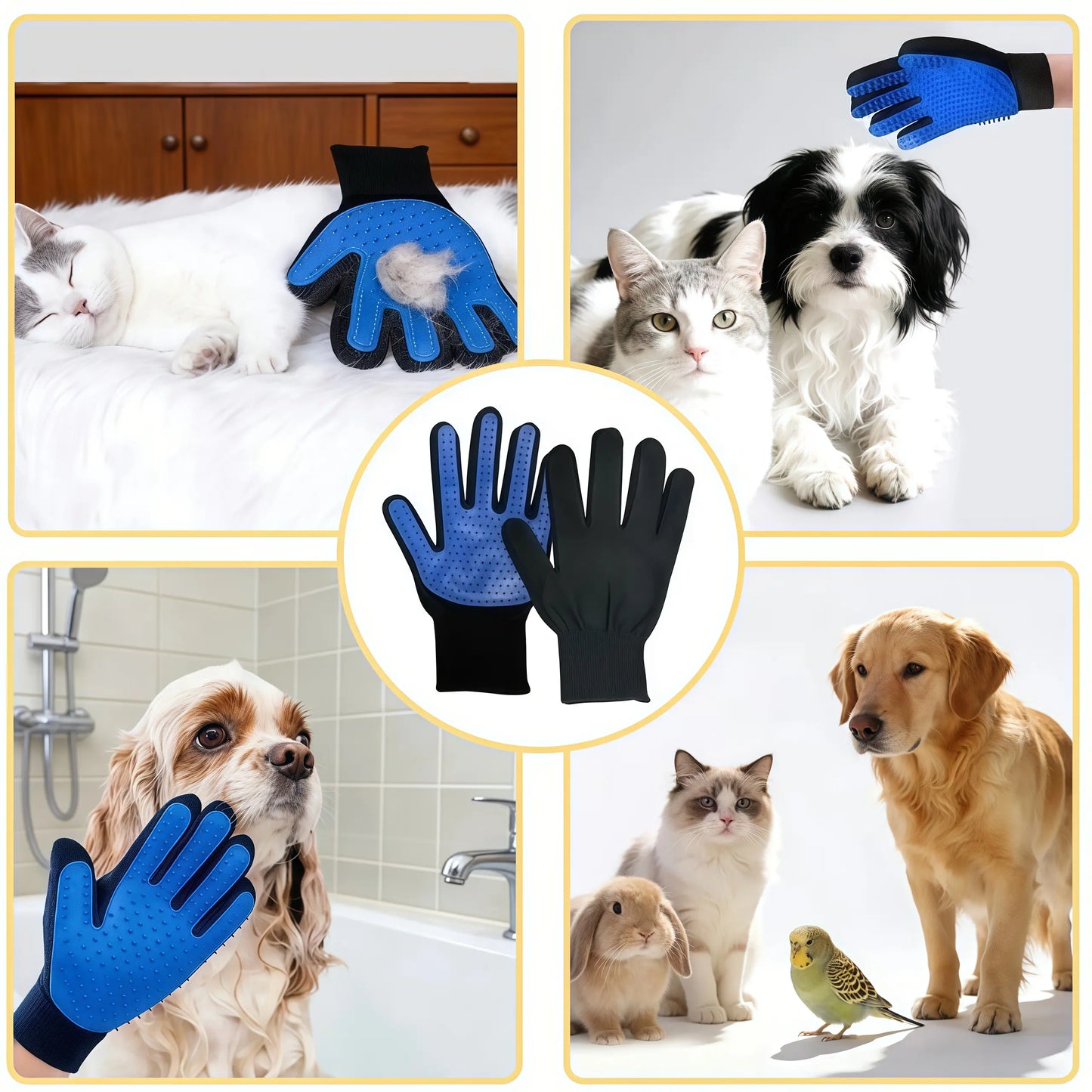 Pet Grooming Glove - Dual-Function Deshedding Brush and Silicone Massage Tool for Effective Fur Removal in Long and Short Haired Dogs and Cats